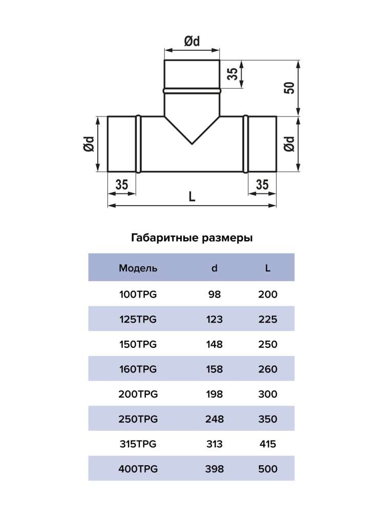 Тройник TPG D315 оцинкованная сталь ERA PRO